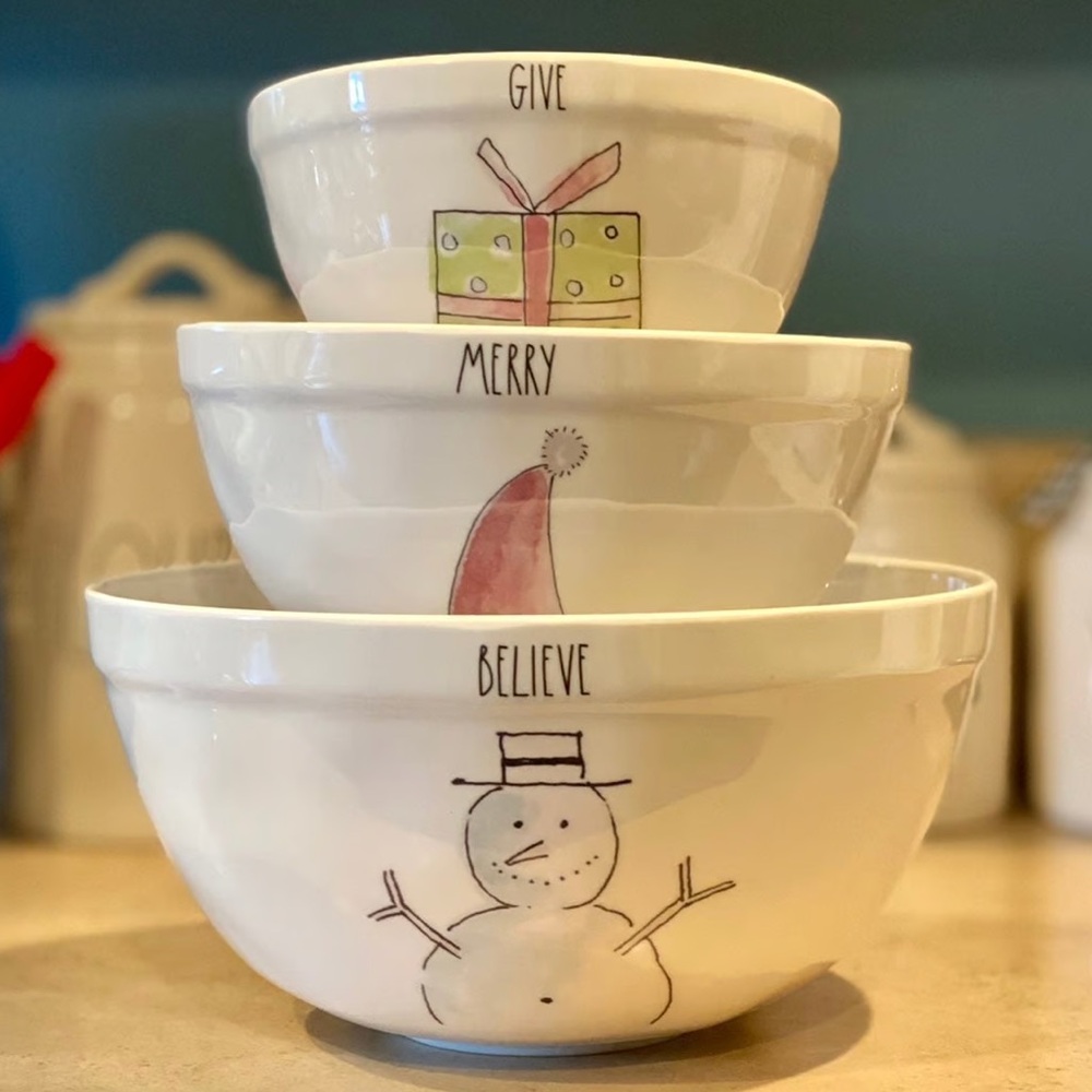 Rae Dunn Melamine Holiday Christmas Nesting Mixing Bowl Set Believe Merry Give